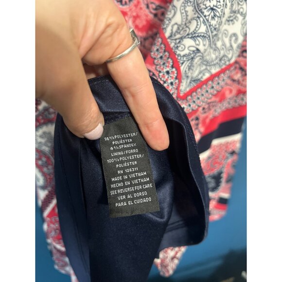 Ronni Nicole Red & Navy Paisley Print Cold Shoulder Swing Dress 16W - Picture 5 of 7